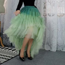 Skirts Fairy Maxi Tulle Cake Skirt Women Gradient Ruffles Irregular Victorian Mesh Floor-Length Tutu For Wedding Party