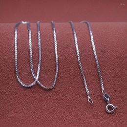 Chains Real Pure 18K White Gold Chain Women Lucky 1mm Box Link Necklace 3-3.1g/43cm
