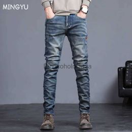 Men's Jeans 2023 New Autumn Winter Men's Jeans Vintage Blue Solid Color Elastic Classic Jeans Men Slim Fashion Denim Trousers Male 27-38L231003