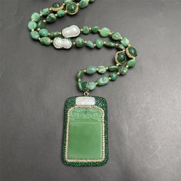 Pendant Necklaces 2023 Jade Pearl Hanging Tag Necklace Women's Vintage Elegant Fashion Sweater Chain Jewelry