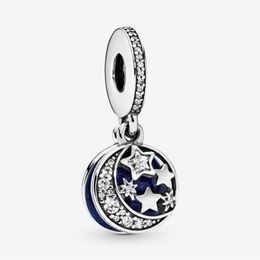 100% 925 Sterling Silver Moon & Blue Sky Dangle Charms Fit Original European Charm Bracelet Fashion Women Jewelry Accessories2641