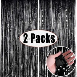 Background Material 2Pack 1X2M Black Party Backdrop Metallic Foil Fringe Tinsel Curtain Birthday Wedding Bachelorette Anniversary Decoration Adult YQ231003