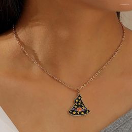 Pendant Necklaces Halloween Horror Party Retro Bat Witch Hat Necklace Women Enamel Grimace Doll Chain Choker Dripping Oil Jewellery