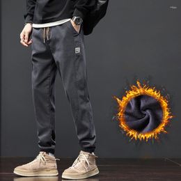 Men's Pants Winter Warm Fleece Jeans Men Harem Stretch Cotton Thick Velvet Blue Black Casual Trousers Male Size