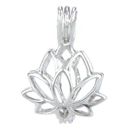 925 Silver Locket Cage Lotus shape Pearl Gem Beads Cage Pendant Can Open Sterling Silver Pendant Mounting DIY Jewellery Fitting297g