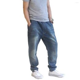 Men's Jeans Trendy Loose Baggy Harem Big Beam Foot Pants Men Casual Denim Elastic Waist Drawstring Trousers Skateboard