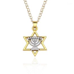 Religious Menorah And Star Of David Jewish Jewellery Magen Necklace Judaica Hebrew Israel Faith Lamp Hanukkah Pendant1279R