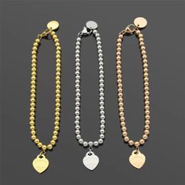 2022 New Bead Chain Heart Charm Bracelet Luxury Brand Designer Bracelet Women's Jewellery Fashion Classic Stainless Steel T Bra2354
