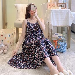 Women's Sleepwear Thin Summer Spaghetti Strap Nightgowns Women Floral Print Sleeping Dress Plus Size Camisole Female Sleeveless Sleepshirts