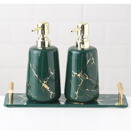 Bath Accessory Set Green Ceramic Toothbrush Holder Bathroom Supplies Soap Dispenser Golden Marble Storage Tray Decoration Accessories