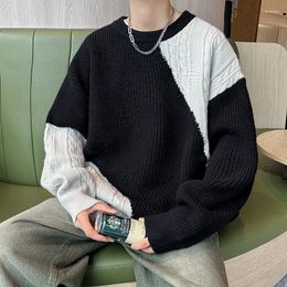 Men's Sweaters Patchwork Winter Pullover Mens 2023 O-Neck Korean Clothes Fashions Casual Harajuku Vintage Sweater Male B68