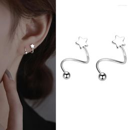 Stud Earrings Stainless Steel Silver Color Romantic Simple Heart Star Rotating Beads Small For Women Chic Party Jewelry Gift