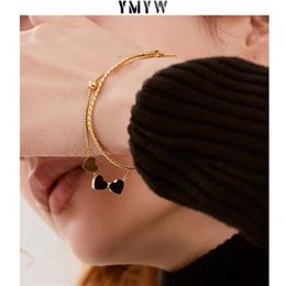 Cute Heart Stainless Steel Double Layered Jewellery Bracelet Simple Metal Texture 18 K Fashion Bijoux Ete 2021Gift Charm Bracelets248G