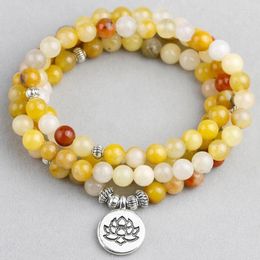 Strand Natural Buddha Topaz Bracelet Life OM Lotus Handmade DIY 108 Mala 6mm Beads Yoga Energy Men Jewellery