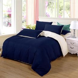 Bedding Sets AB Side Set Super King Duvet Cover Dark Blue Beige 3/ 4pcs Bedclothes Adult Bed Man Flat Sheet 230 250cm55