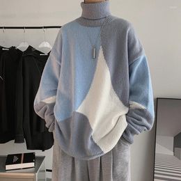 Men's Sweaters EBAIHUI Men High Neck Sweater Korean Version Loose Colour Block Design Male Knitwear Autumn And Winter Long Sleeve Pullover