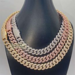 brand fashion woman 13mm Two Row Pass Diamond Tester Shining Iced Out Vvs1 Moissanite Chocker Cuban Link Chain Necklace