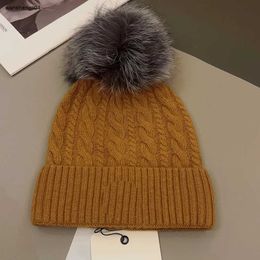 23ss Fashion Wool Beanie Hat with Fur Pom Skull Cap Winter Warm Women Ski Hats Gifts