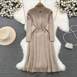 Casual Dresses Clothland Women Stylish Knitting Dress Cut Out Long Sleeve Stretchy Slim Fit One Piece Midi Vestido Mujer QC936