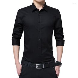Men's Casual Shirts Men Shirt Fashion Long Sleeve Business Social Male Solid Colour Button Down Collar Plus Size Work White Black