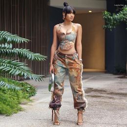 Women's Two Piece Pants Fashion Printed Women 2 Sets Sexy Corset Tank Sleeveless Crop Top And Long Pencil Casual Y2k Streetwear Outfits 2023