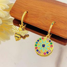 Dangle Earrings Fashion Charm Bee Girl Enamel Sunflower For Women Asymmetrical SUN Flower Mom Jewellery Gift