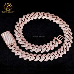 brand fashion woman Sterling Silver 925 Rose White Gold Miami Cuban Link Iced Out Lab Diamond Moissanite Chain Necklace Jewellery