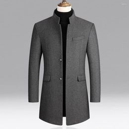 Men's Jackets Men Trench Coat Long Sleeve Solid Colour Single Breasted Warm Autumn Winter Windproof Slim Jacket For Office Streetwear