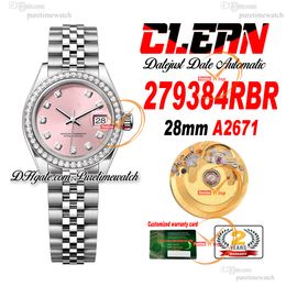 Clean Factory CF 279384RBR A2671 Orologio automatico da donna 28 mm Daimonds Lunetta quadrante con diamanti rosa Bracciale Jubileesteel 904L Versione super Orologio da donna Puretimewatch 0003