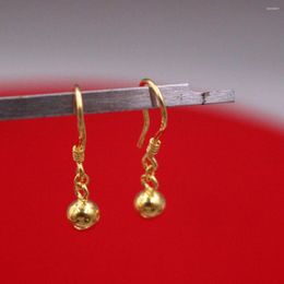 Dangle Earrings Real 999 Pure 24K Yellow Gold Drop For Women Polish Ball Hook 2.3cm Length