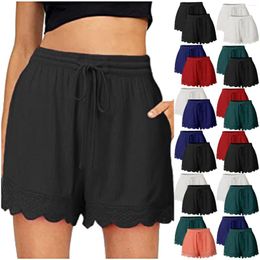 Women's Shorts 2 Pieces Women Lace Plus Size Rope Tie Pocket Solid Colour Sport Pants Leggings Trousers For Woman