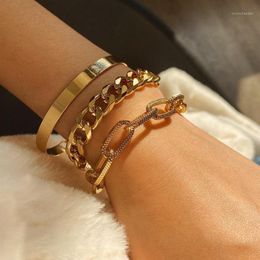 Charm Bracelets 3pcs Punk Curb Cuban Chain Set For Women Hip Hop Thick Gold Color Bangles Fashion Jewelry288S