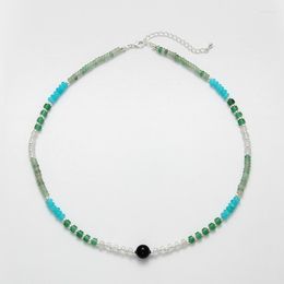 Pendant Necklaces Refreshing Color Real Stone Black Agate Stitching Beaded Dopamine Necklace