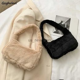 Totes Winter Faux Fur Bags Women Plush Underarm Shoulder Solid Zipper Chic Soft Tender Furry Handbag All Match Female Stylish Ulzzang 240407