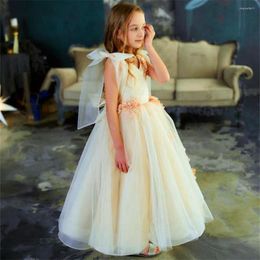 Girl Dresses Sleeveless Yellow Angel Tulle Lace Decal Flower Dress Princess Ball First Communion Kids Surprise Birthday Present