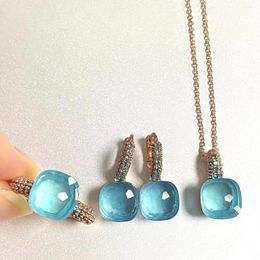 Necklace Earrings Set 3Pcs/Set Classic Ring Jewellery Inlay Light Blue Zircon Candy Crystal Topaz Gift