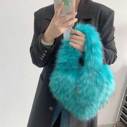 Totes New Heart Shaped Cute Handbag For Woman Plush Ladies Small Bag Faux Fur Female Clutch Purse Kawaii Children's Bag Boys And Girls 240407