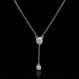 Romantic Long Lab Diamond Pendant Real 925 Sterling Silver Party Wedding Pendants Chain Necklace For Women Bridal Charm Jewelry322T