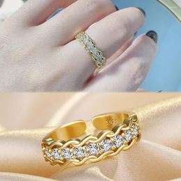 Wedding Rings Women's Fashion Hollow Wave CZ Stone Inlaid Geometric Open Ring Band Trendy Jewellery Female Party