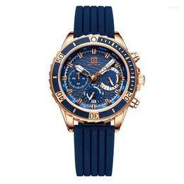 Wristwatches Quartz Watch For Men Sports Fashion Personalised Blue Gold Dial Glow Calendar 3bar Waterproof Timing Silicone Band Reloj Hombre