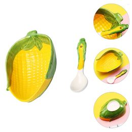 Dinnerware Sets 1 Set Ceramic Appetiser Plate Corn Shape Bowl With Spoon Dessert Salad Pasta Bowls Serving Tray For Fruit Cheese Snack