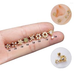 Stud Earrings 1Piece Stainless Steel Earring 0.8mm Double Screw Rod Piercing For Women Zircon Flower Ear Bone