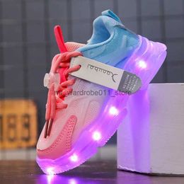 Athletic Outdoor Free gift size 25-36 children new light emitting LED light shoes Lightweight wear resistant breathable mesh sports shoes childre Q231003