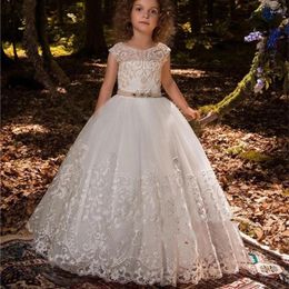 Girl Dresses Pageant Cheques Lace Pearls First Communion For Little Bride Wedding Flower Ball Sleeveless Princess Gowns Custom
