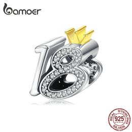 Genuine 925 Sterling Silver Charm for Bracelet & Bangle 18-year-old Adult Ceremony Bead with Clear CZ DIY Jewellery BSC131 210512242s