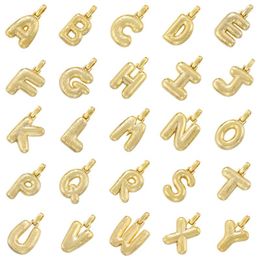 Charms High Quality Brushed Matte Bubble 18k Gold Plated Alphabet Initial Letter Pendants