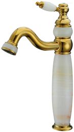 Bathroom Sink Faucets JADE STONE Brass ORB/GOLD /ROSE GOLD Wash Basin Vessel Faucet Mixer Tall Tap Single Handle /hole Luxury