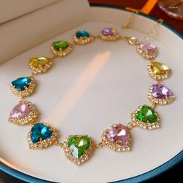 Choker Colourful Inlaid Rhinestone Love Necklace For Women Personalised Fashion Chokers Luxury High-end Sense Sparkle Jewellery