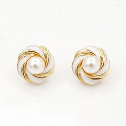 Stud Earrings Round Twisting Alloy Center Big Sleek White Simulated Pearl Ball Fashion Piercing Jewelry