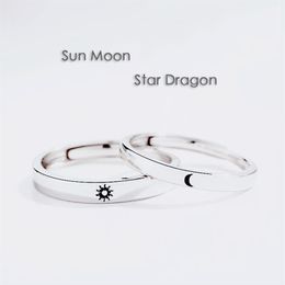 Simple Opening Sun Moon Ring Minimalist Silver Color Sun Moon Adjustable Ring For Men Women Couple Engagement Jewelry293V